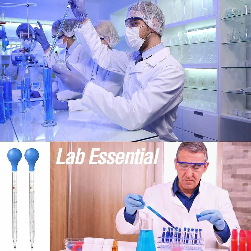 Hyber&Cara 2x pipetta contagocce graduata in vetro da 10 ml con lampadina di aspirazione in gomma + 1x spazzola per la pulizia