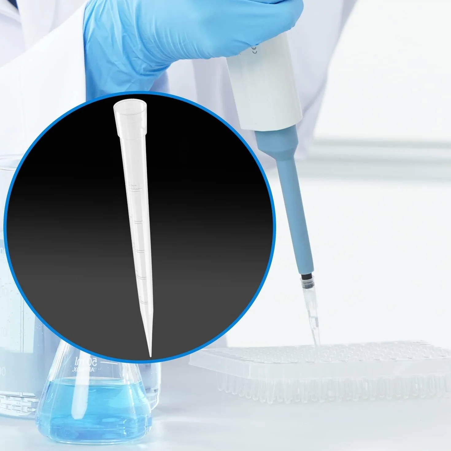 HUAZIZ 100 pezzi Puntali per pipette trasparenti 5000 UL/5 ml Puntali per pipette liquide in plastica universale da laboratorio Polipropilene (PP) autoclavabile