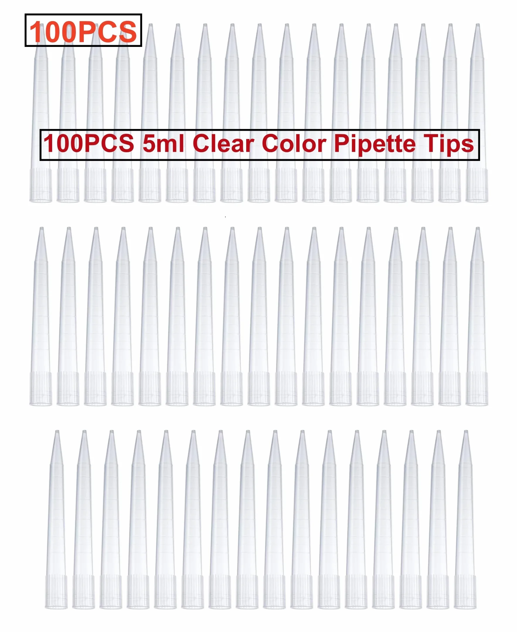 HUAZIZ 100 pezzi Puntali per pipette trasparenti 5000 UL/5 ml Puntali per pipette liquide in plastica universale da laboratorio Polipropilene (PP) autoclavabile