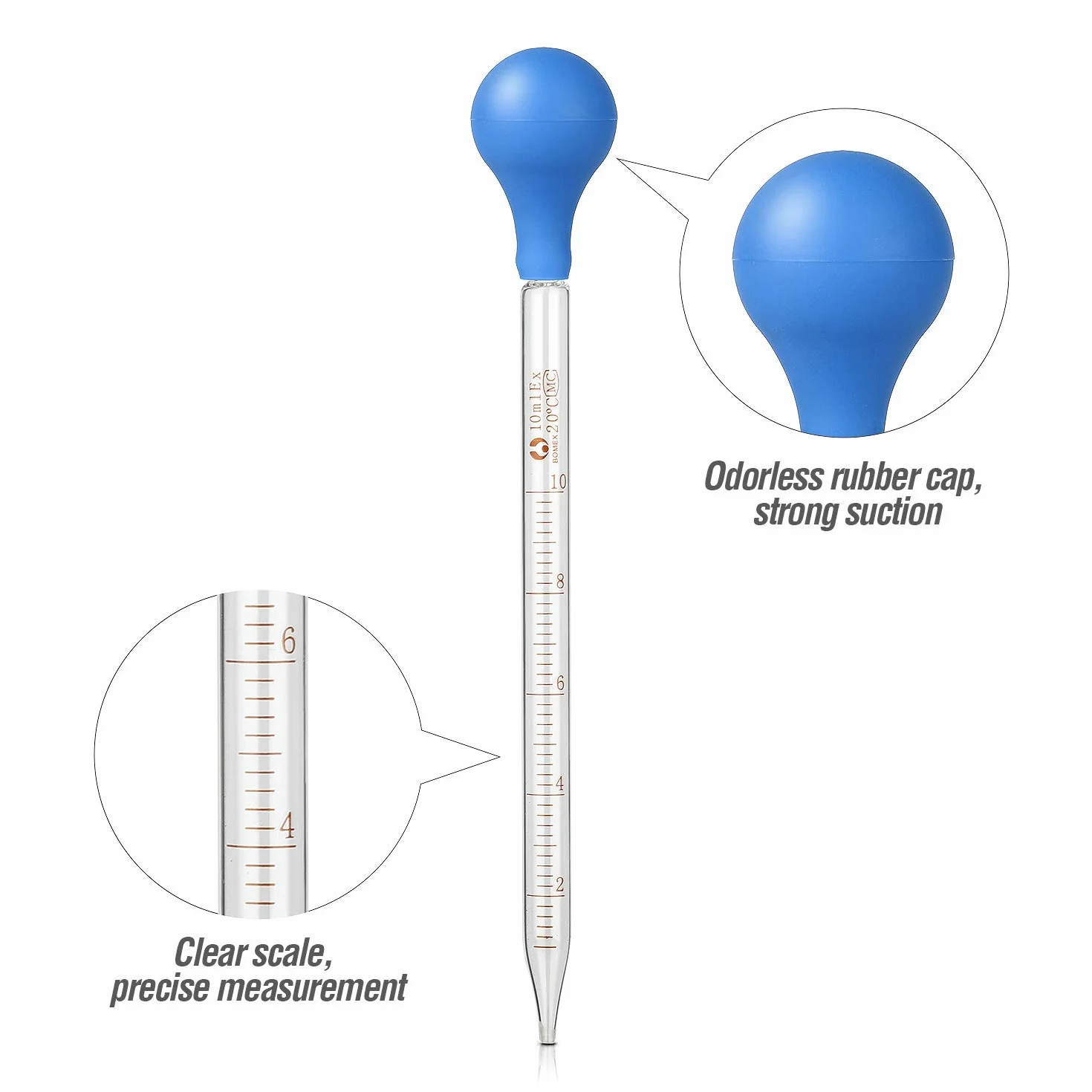 Hyber&Cara 2x pipetta contagocce graduata in vetro da 10 ml con lampadina di aspirazione in gomma + 1x spazzola per la pulizia