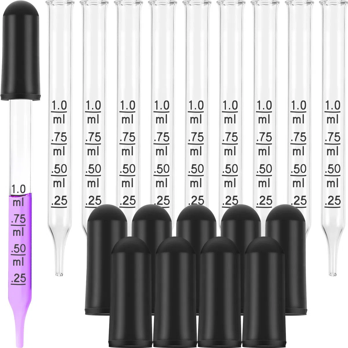 Contagocce di Vetro, 1 ml Pipetta Contagocce Olio Essenziale Contagocce di Vetro Calibrato per Olio Essenziale Pianta Liquida di Trucco con Kraft Scatole (20 Pezzi)
