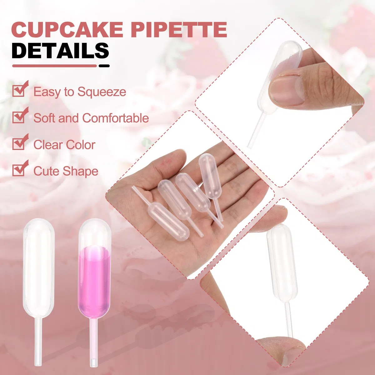 PATIKIL Pipette Per Cupcake 200 Pz 4ml Pipette Di Plastica Monouso Per Dessert Pipette Alla Fragola Pipette Da Spremitura Per Trasferimento Contagocce, Trasparente, Contagocce/Stella/Cuore