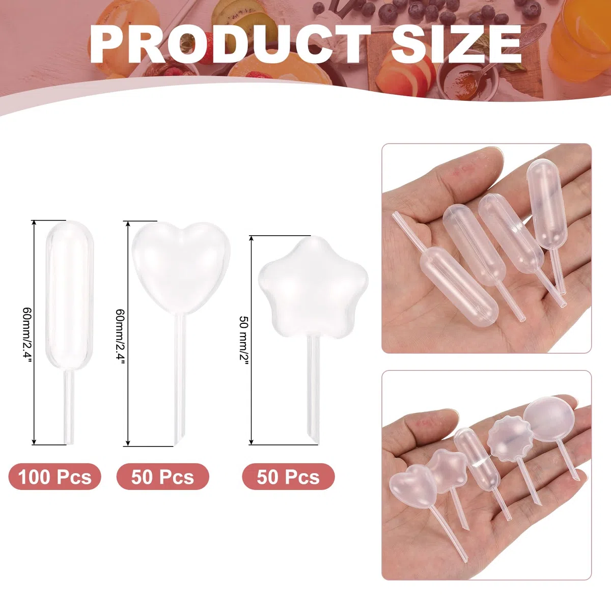 PATIKIL Pipette Per Cupcake 200 Pz 4ml Pipette Di Plastica Monouso Per Dessert Pipette Alla Fragola Pipette Da Spremitura Per Trasferimento Contagocce, Trasparente, Contagocce/Stella/Cuore