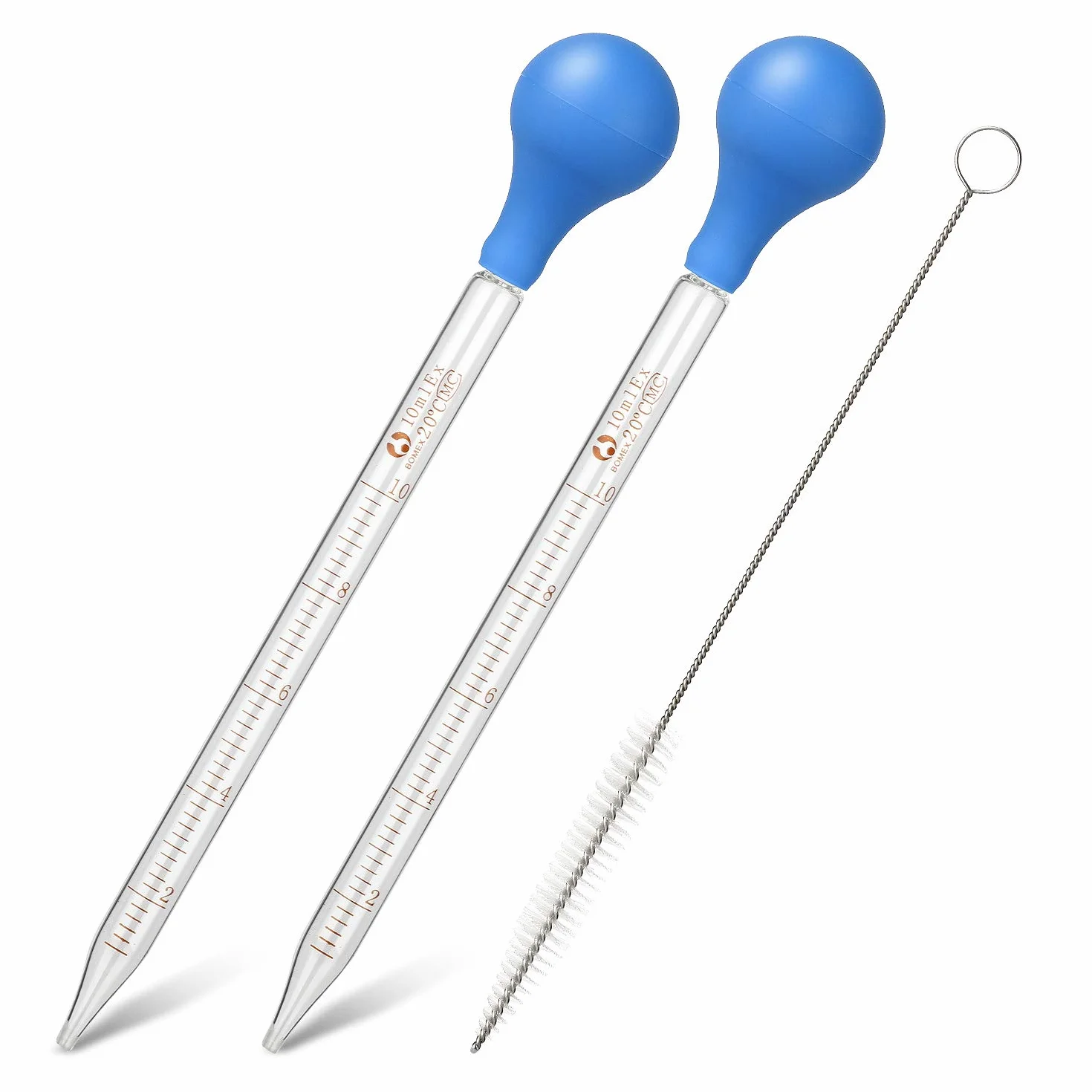Hyber&Cara 2x pipetta contagocce graduata in vetro da 10 ml con lampadina di aspirazione in gomma + 1x spazzola per la pulizia