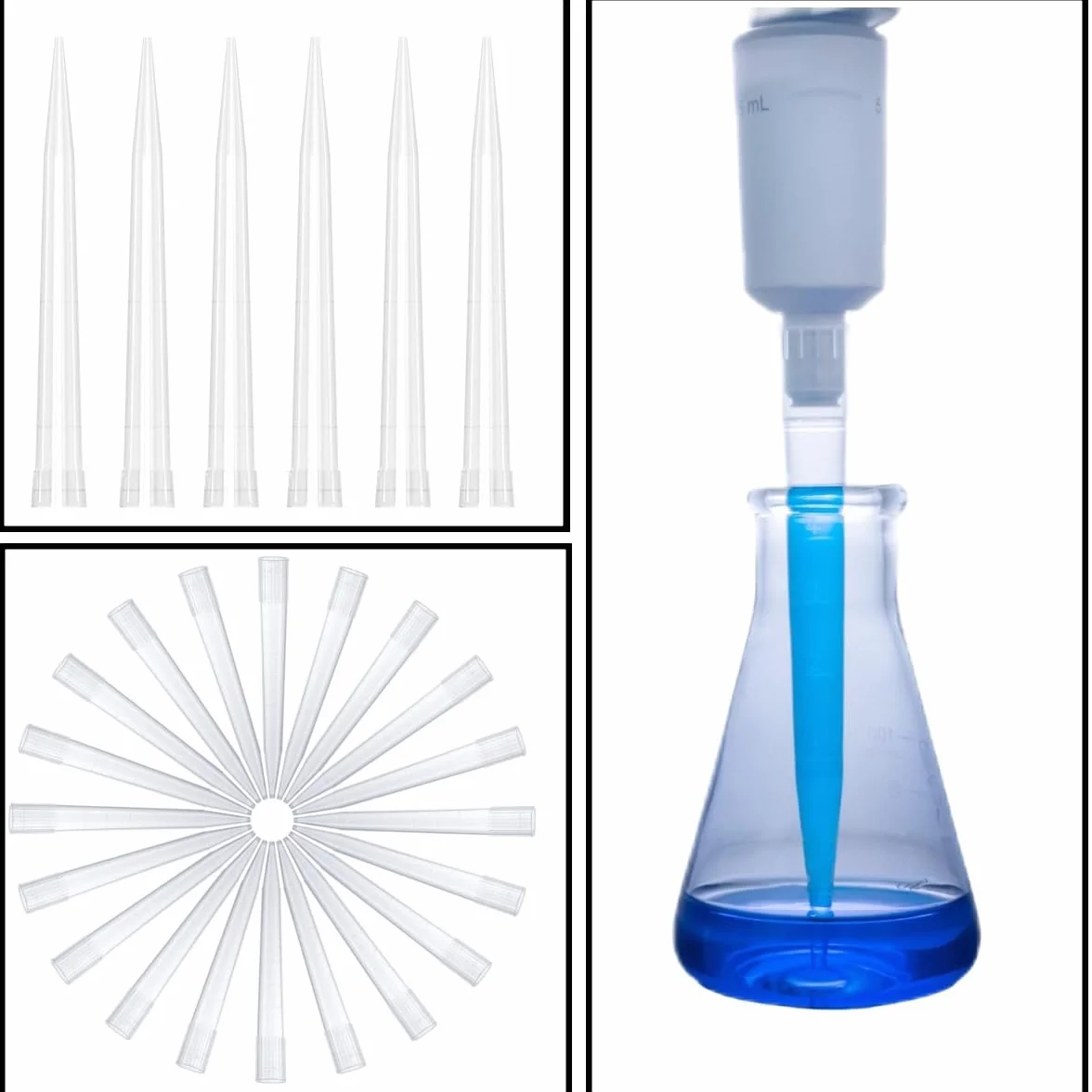 HUAZIZ 100 pezzi Puntali per pipette trasparenti 5000 UL/5 ml Puntali per pipette liquide in plastica universale da laboratorio Polipropilene (PP) autoclavabile