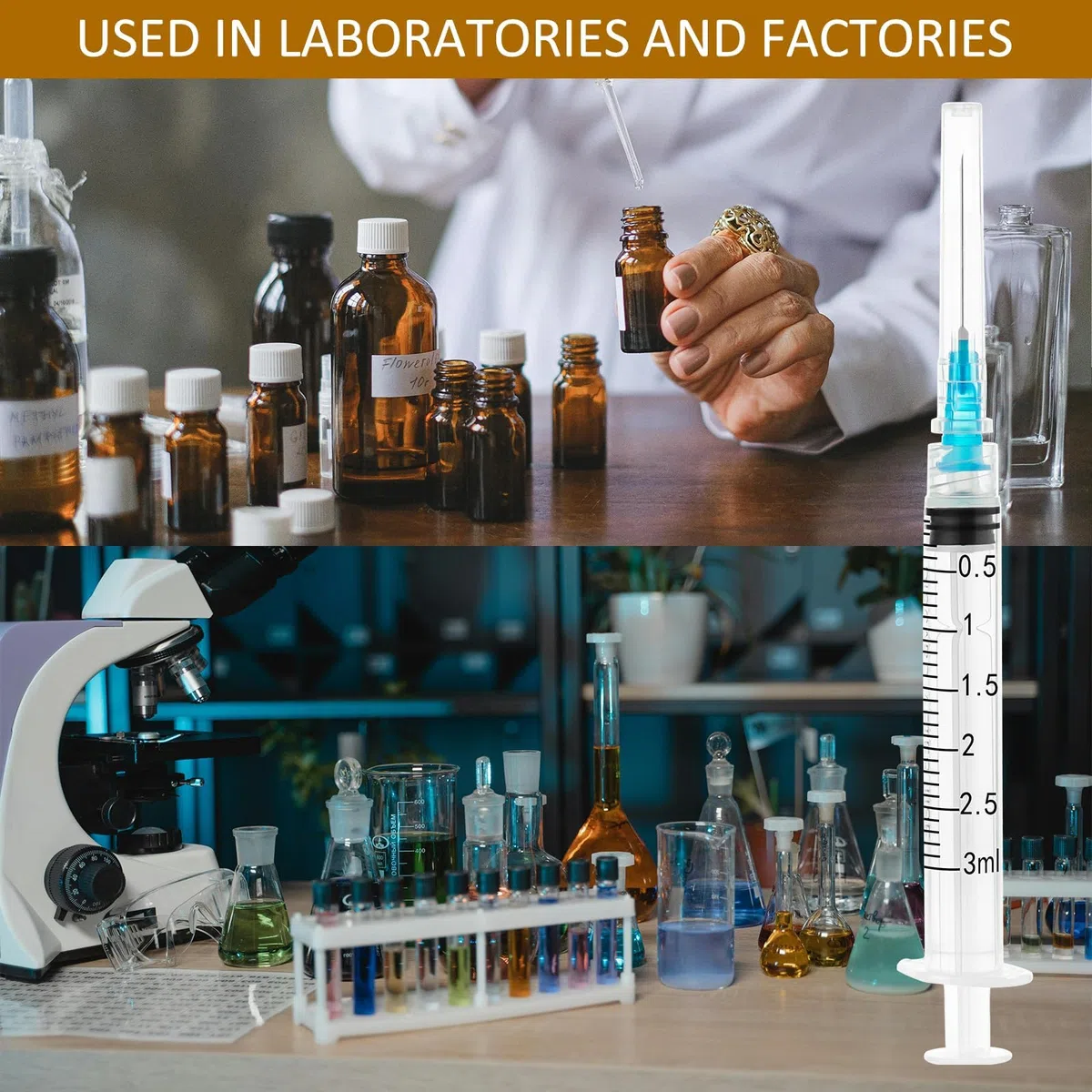 3 ML, strumenti di misurazione industriale, forniture di laboratorio in plastica, strumenti per dosaggio e trasferimento dei liquidi, con accessori per la testa, confezionati singolarmente